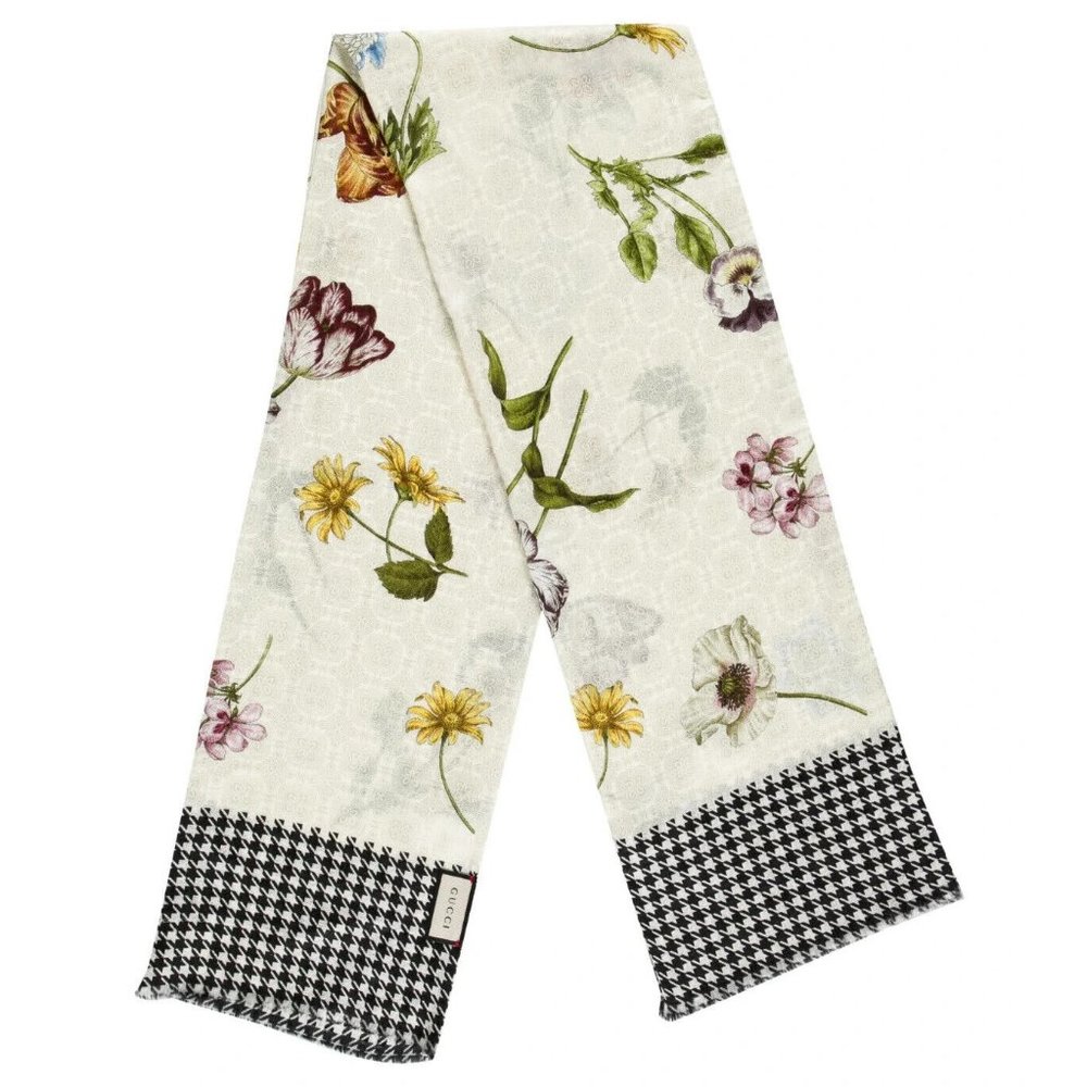 NEW Gucci Floral Print Silk-Blend Scarf - Picture 1 of 4